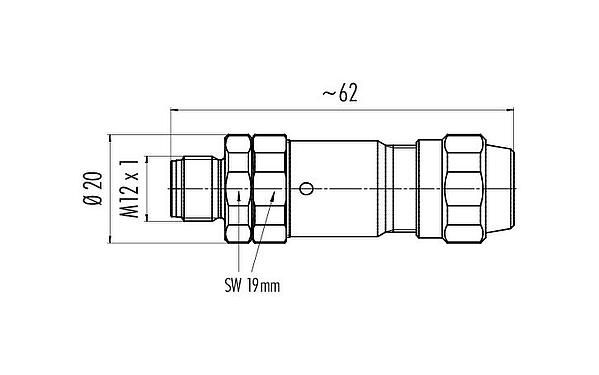 比例图 99 1437 995 05 - M12 直头针头电缆连接器, 极数: 5, 5.5-8.6mm, 可接屏蔽, 螺钉接线, IP68/IP69K, UL 2238, Ecolab, 不锈钢, 带防护环