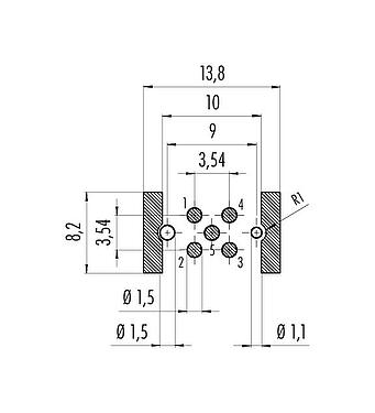 Conductor layout 09 0433 601 05 - M12 Male receptacle, Contacts: 5, shieldable, SMT, IP67