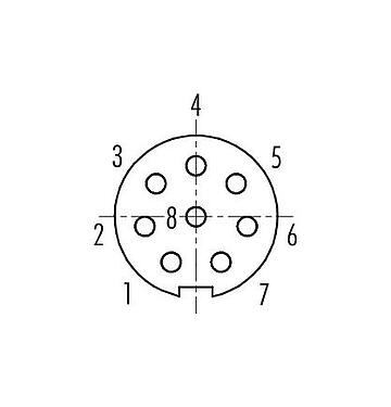 Contact arrangement (Plug-in side) 09 0428 80 08 - M9 Female panel mount connector, Contacts: 8, unshielded, solder, IP67, front fastened