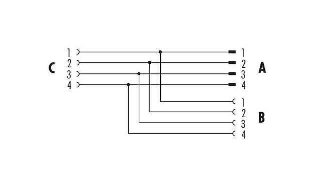 Pin assignment plans 79 5254 190 04 - M12/M12 Twin distributor, T-distributor, male connector - 2 female connector, Contacts: 4, unshielded, pluggable, IP68, UL