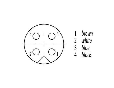 Contact arrangement (Plug-in side) 09 3112 86 04 - M5 Female panel mount connector, Contacts: 4, unshielded, single wires, IP67, front fastened