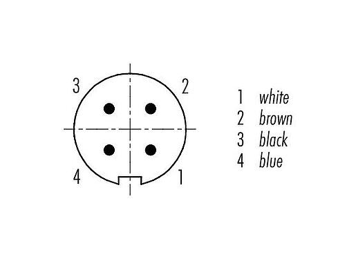 Contact arrangement (Plug-in side) 79 1409 15 04 - M9 Male cable connector, Contacts: 4, shielded, moulded on the cable, IP67, PUR, black, 5 x 0.25 mm², 5 m