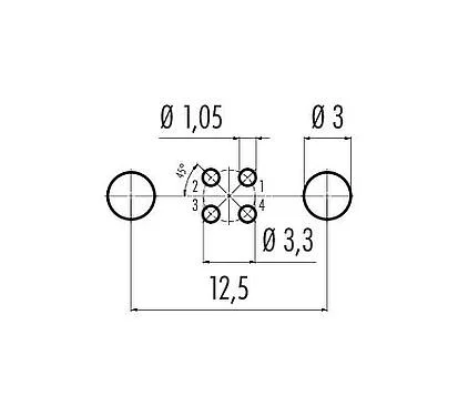 Conductor layout 86 6321 1121 00404 - M8 Male angled panel mount connector, Contacts: 4, shieldable, THT, IP67