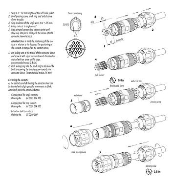 装配说明 99 6517 100 12 - 卡扣式 直头针头电缆连接器, 极数: 12, 7.0-13.0mm, 非屏蔽, 压接（压接触点必须单独订购）, IP68/IP69K, UL, VDE