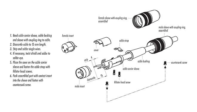 Assembly instructions 09 0326 09 07 - M16 Female cable connector, Contacts: 7 (07-a), 3.0-6.0 mm, unshielded, solder, IP40