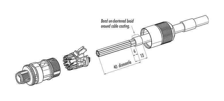 装配说明 99 3788 810 08 - M12 直头孔头电缆连接器, 极数: 8, 5.5-9.0mm, 可接屏蔽, IDC, IP67