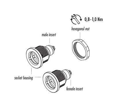 Component part drawing 09 4931 025 08 - Push Pull Male panel mount connector, Contacts: 8, unshielded, solder, IP40