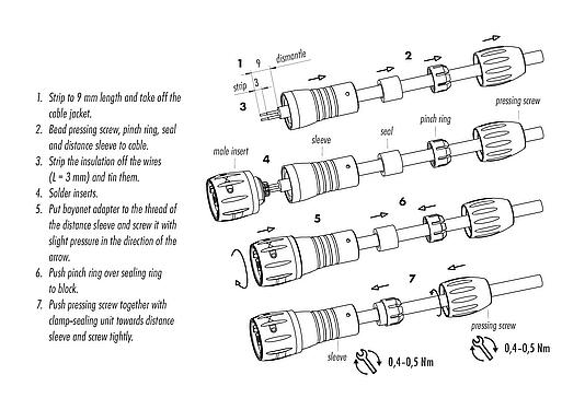 Assembly instructions 99 0771 400 08 - Bayonet Male cable connector, Contacts: 8, 2.5-4.0 mm, unshielded, solder, IP67