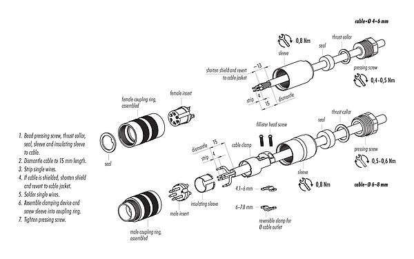 Assembly instructions 99 5605 00 03 - M16 Male cable connector, Contacts: 3 (03-a), 6.0-8.0 mm, shieldable, solder, IP67, UL