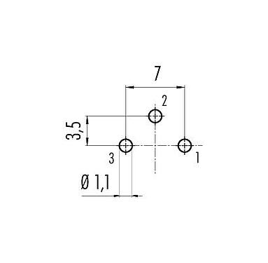 Conductor layout 09 0107 90 03 - M16 Male panel mount connector, Contacts: 3 (03-a), unshielded, THT, IP67, UL, front fastened