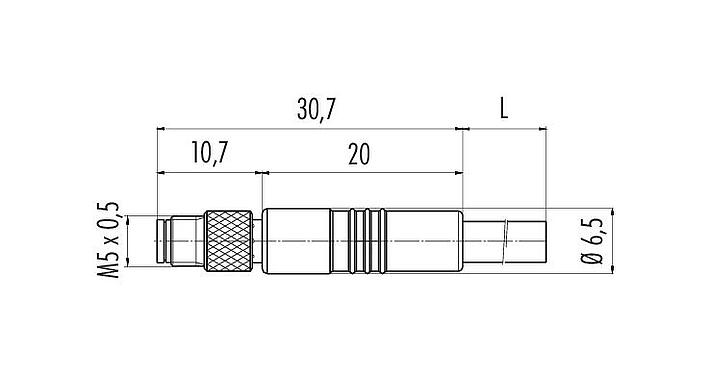 Scale drawing 77 3459 0000 40004-0200 - M5 Male cable connector, Contacts: 4, unshielded, moulded on the cable, IP67, UL, M5x0.5, PUR, black, 4 x 0.14 mm², 2 m