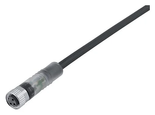 Illustration 77 3606 0000 50003-0200 - M8 Female cable connector, Contacts: 3, unshielded, moulded on the cable, IP67, UL 2238, PUR, black, 3 x 0.34 mm², with LED PNP, 2 m