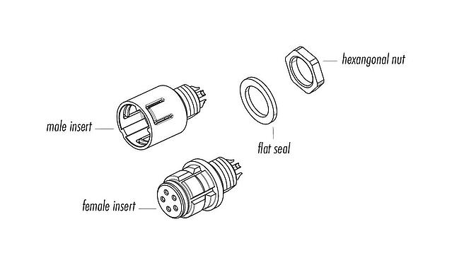 Component part drawing 99 9207 490 03 - Snap-In Male panel mount connector, Contacts: 3, unshielded, THT, IP67