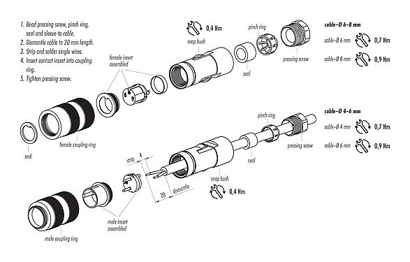 Assembly instructions 09 0451 70 14 - M16 Male cable connector, Contacts: 14 (14-b), 6.0-8.0 mm, unshielded, solder, IP67