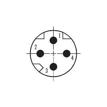 Contact arrangement (Plug-in side) 86 6321 1121 00404 - M8 Male angled panel mount connector, Contacts: 4, shieldable, THT, IP67