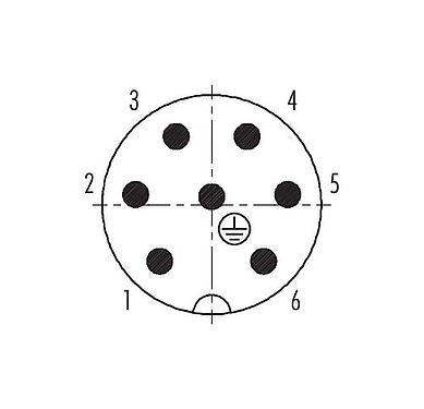 Contact arrangement (Plug-in side) 99 4201 110 07 - RD24 Male cable connector, Contacts: 6+PE, 8.0-10.0 mm, unshielded, crimping (Crimp contacts must be ordered separately), IP67, UL, ESTI+, VDE, PG 11