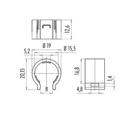 比例图 08 0216 000 000 - 卡入式安全夹720系列，塑料