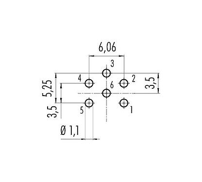 导体结构 09 0123 99 06 - M16 针头法兰座, 极数: 6 (06-a), 非屏蔽, THT, IP67, UL, 板前固定