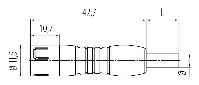 比例图 77 7405 0000 50005-0200 - Snap-in 快插 直头针头电缆连接器, 极数: 5, 非屏蔽, 预铸电缆, IP67, PUR, 黑色, 5x0.25mm², 2m