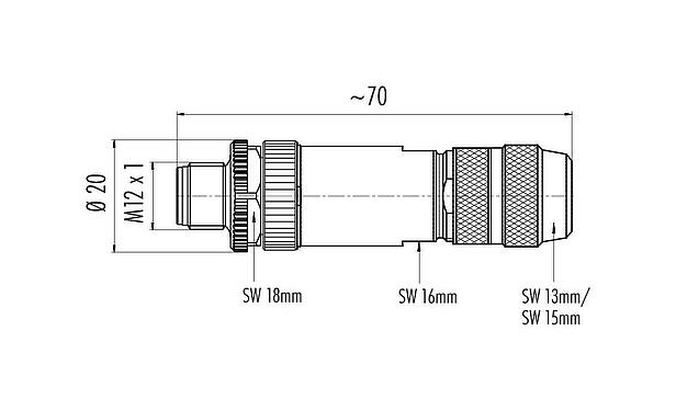 Scale drawing 99 1489 814 08 - M12 Male cable connector, Contacts: 8, 5.0-8.0 mm, shieldable, screw clamp, IP67, UL