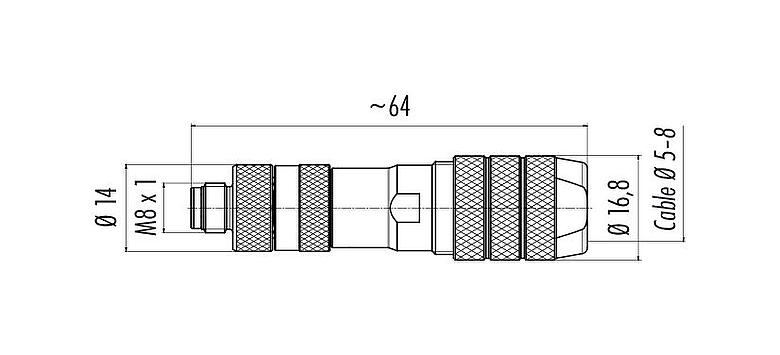 Scale drawing 99 3369 600 04 - M8 Male cable connector, Contacts: 4, 5.0-8.0 mm, shieldable, screw clamp, IP67