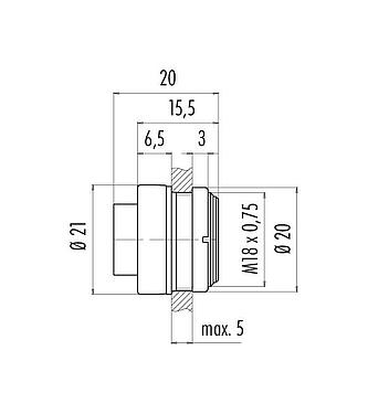 Scale drawing 99 0615 00 05 - Bayonet Male panel mount connector, Contacts: 5, unshielded, solder, IP40