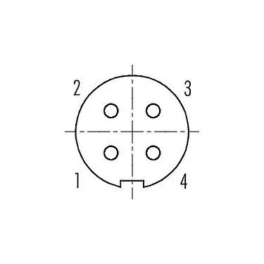 Contact arrangement (Plug-in side) 99 0410 115 04 - M9 Female cable connector, Contacts: 4, 4.0-5.5 mm, shieldable, solder, IP67