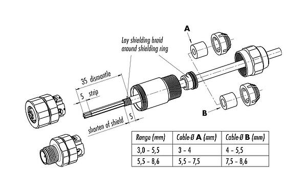 Assembly instructions 99 3729 995 04 - M12 Male cable connector, Contacts: 4, 5.5-8.6 mm, shieldable, screw clamp, IP69, UL, stainless steel