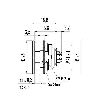 Scale drawing 09 4840 15 14 - Push Pull Female panel mount connector, Contacts: 14, unshielded, solder, IP67