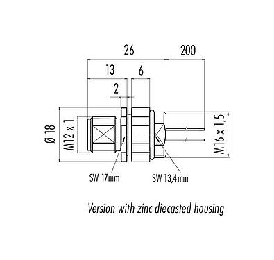 Scale drawing 76 0833 0011 00104-0200 - M12 Male panel mount connector, Contacts: 4, unshielded, single wires, IP68, UL, M16x1.5