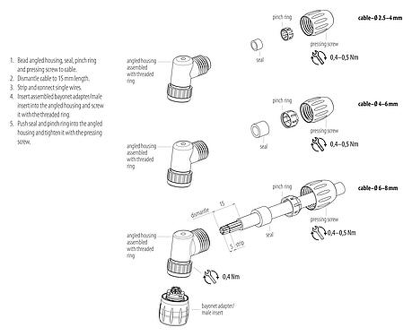 Assembly instructions 99 0773 001 08 - Bayonet Male angled connector, Contacts: 8, 4.0-6.0 mm, unshielded, solder, IP67