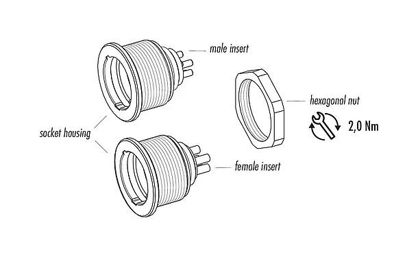 Component part drawing 09 4840 15 14 - Push Pull Female panel mount connector, Contacts: 14, unshielded, solder, IP67