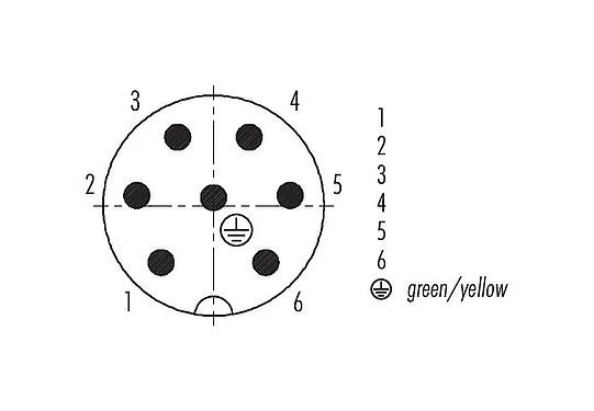 Contact arrangement (Plug-in side) 99 4225 00 07 - RD24 Male cable connector, Contacts: 6+PE, 6.0-9.0 mm, unshielded, solder, IP67, UL, ESTI+, VDE, PG 9