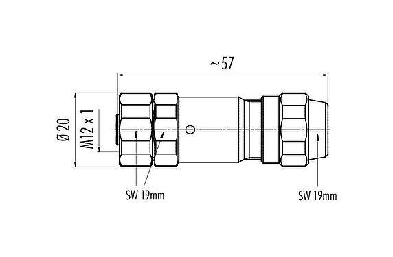 比例图 99 1430 991 04 - M12 直头孔头电缆连接器, 极数: 4, 3.0-5.5mm, 可接屏蔽, 螺钉接线, IP68/IP69K, UL, Ecolab, 不锈钢