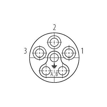 联系安排 (外掛程式側) 99 6166 000 06 - 卡扣式 直头孔头电缆连接器, 极数: 6 (3+PE+2), 7.0-14.0mm, 非屏蔽, 螺钉接线, IP67对插且固定时-混合连接器, UL