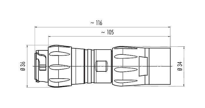 比例图 99 6517 100 12 - 卡扣式 直头针头电缆连接器, 极数: 12, 7.0-13.0mm, 非屏蔽, 压接（压接触点必须单独订购）, IP68/IP69K, UL, VDE