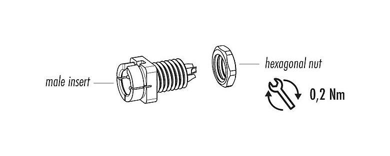 Component part drawing 09 9749 30 03 - Snap-In Male panel mount connector, Contacts: 3, unshielded, solder, IP40