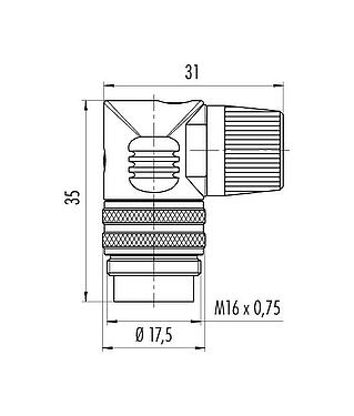 Scale drawing 09 0133 70 02 - M16 Male angled connector, Contacts: 2 (02-a), 4.0-6.0 mm, unshielded, solder, IP40