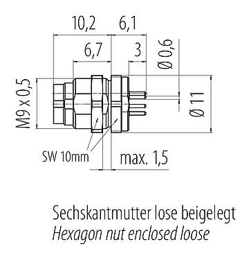 Scale drawing 09 0477 22 07 - M9 Male panel mount connector, Contacts: 7, unshielded, THT, IP40