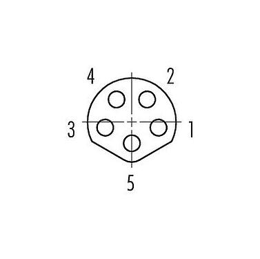 Contact arrangement (Plug-in side) 86 6618 1120 00005 - M8 Female panel mount connector, Contacts: 5, shieldable, THT, IP67, UL, M10x0.75, front fastened