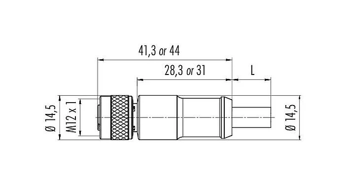 比例图 77 3530 0000 50712-0200 - M12 直头孔头电缆连接器, 极数: 12, 屏蔽, 预铸电缆, IP67, UL, PUR, 黑色, 12x0.25mm², 2m