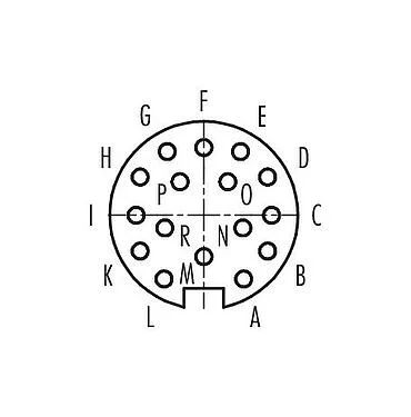 Contact arrangement (Plug-in side) 09 0508 90 16 - M16 Female panel mount connector, Contacts: 16, unshielded, THT, IP67, UL, front fastened