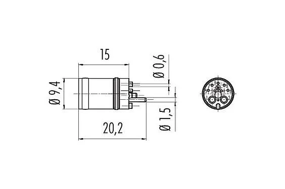 比例图 86 7047 0000 00009 - M12 集成插头, 极数: 2+7, 混合连接器 1-2芯THR/3-9芯SMT, IP67对插且固定时-混合连接器