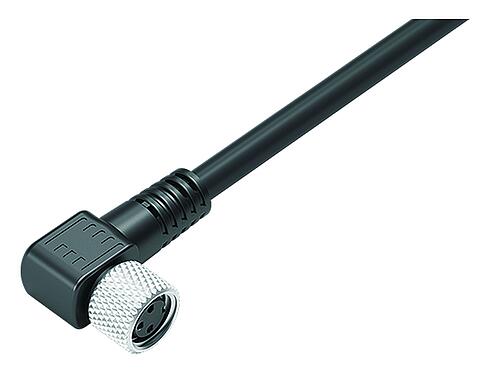Illustration 77 3508 0000 50004-0200 - M8 Female angled connector, Contacts: 4, shielded, moulded on the cable, IP67, PUR, black, 4 x 0.34 mm², 2 m