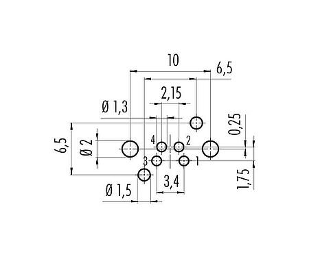 Conductor layout 99 3390 282 04 - M8 Female angled panel mount connector, Contacts: 4, unshielded, THR, IP67, UL