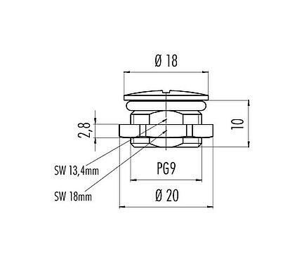 Scale drawing 08 3128 000 000 - M12-A/B/D/K/K/L/S/T/US/X - Dummy cable gland, PG9; series 713/715/763/766/813/814/815/825/866/876