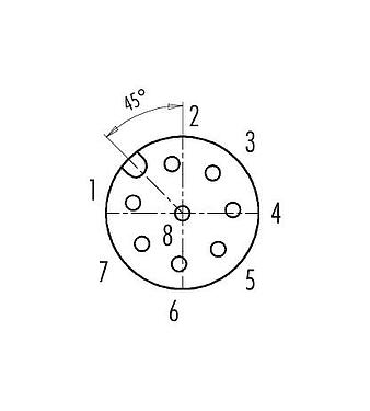 Contact arrangement (Plug-in side) 09 0484 601 08 - M12 Female receptacle, Contacts: 8, shieldable, SMT, IP67