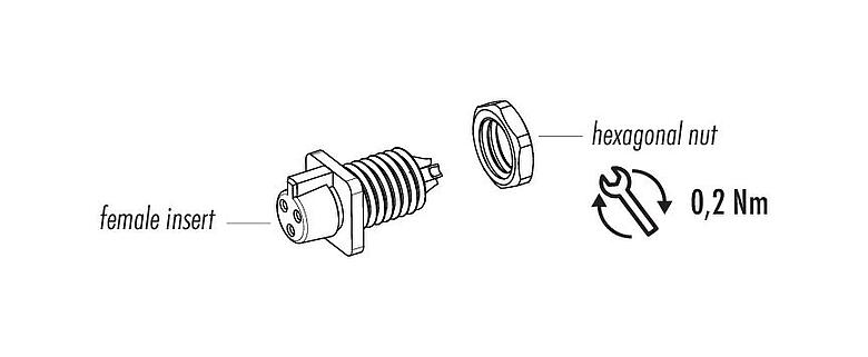 Component part drawing 09 9750 30 03 - Snap-In Female panel mount connector, Contacts: 3, unshielded, solder, IP40