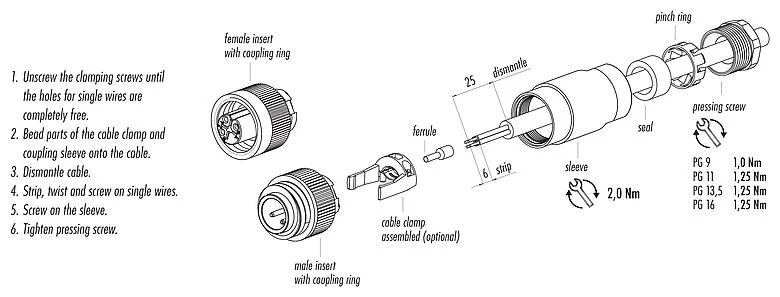 Assembly instructions 99 4221 00 04 - RD24 Male cable connector, Contacts: 3+PE, 6.0-9.0 mm, unshielded, screw clamp, IP67, UL, ESTI+, VDE, PG 9