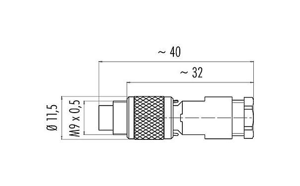 比例图 99 0405 00 03 - M9 直头针头电缆连接器, 极数: 3, 3.5-5.0mm, 非屏蔽, 焊接, IP67